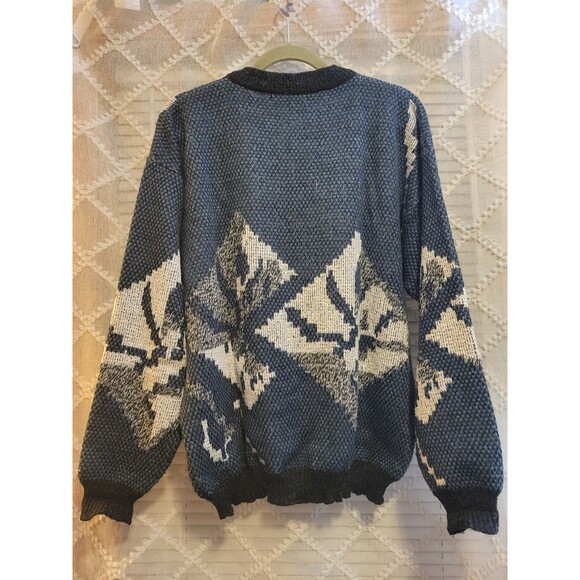Vintage Mens Sweater Large Geometric Acrylic Cosby Preppy Old Money Aspen Lodge - Picture 5 of 16